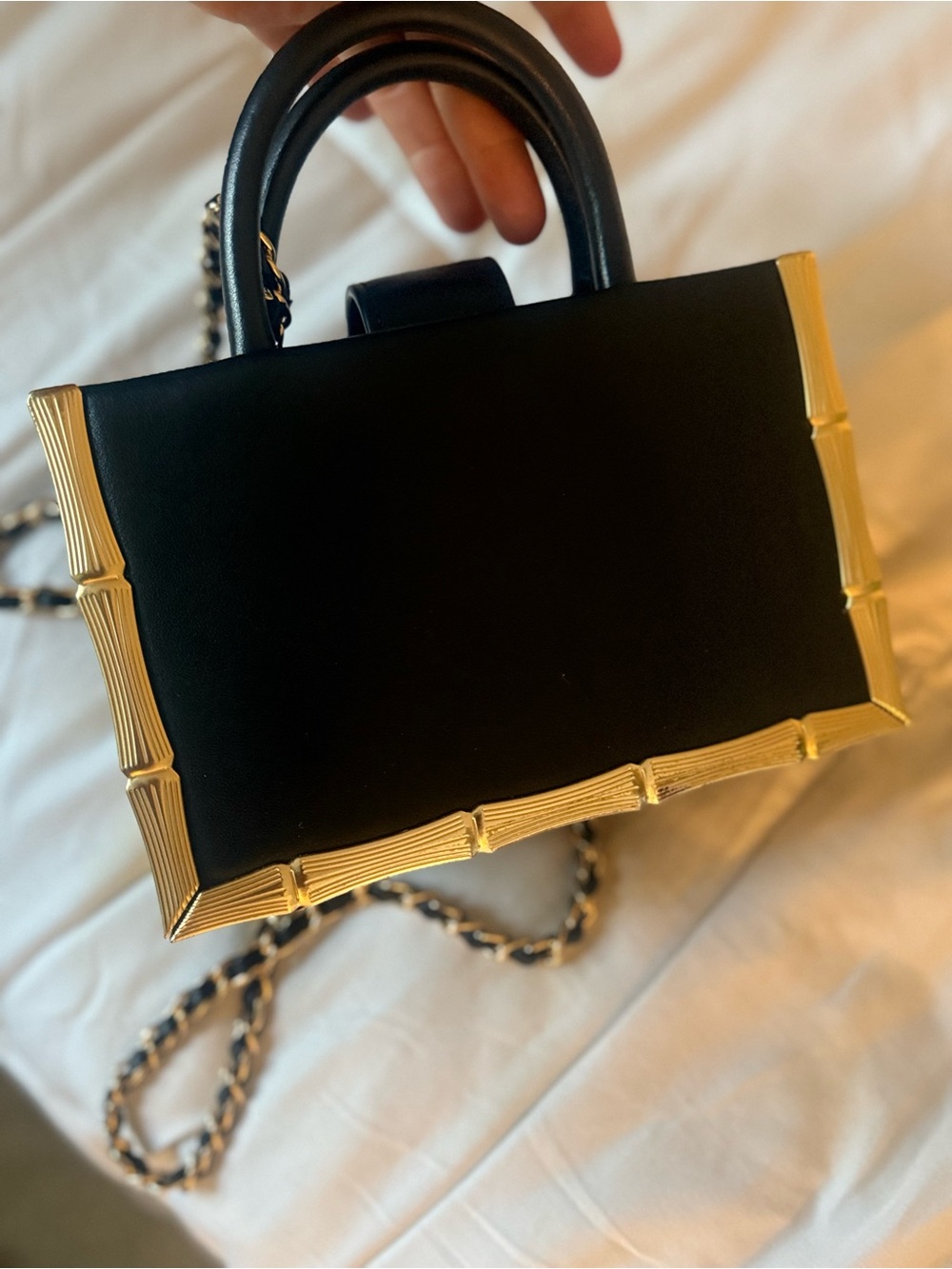 Brandon Blackwood Black & Gold Bamboo Tote / Crossbody Bag ✨ - Picture 7 of 8